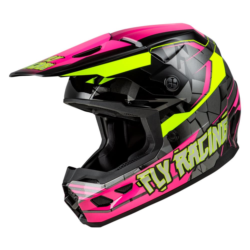 Fly Racing Youth Kinetic Scorched Helmet - Neon Pink/Hi-Vis/Black