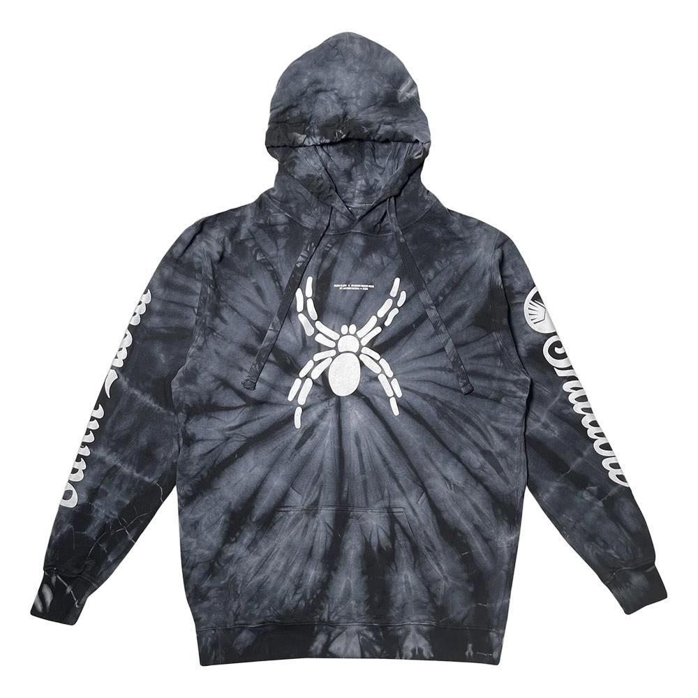 Burn Slow x Shadow Riding Gear Spider Logo Pullover Hoodie - Black Tie-Dye