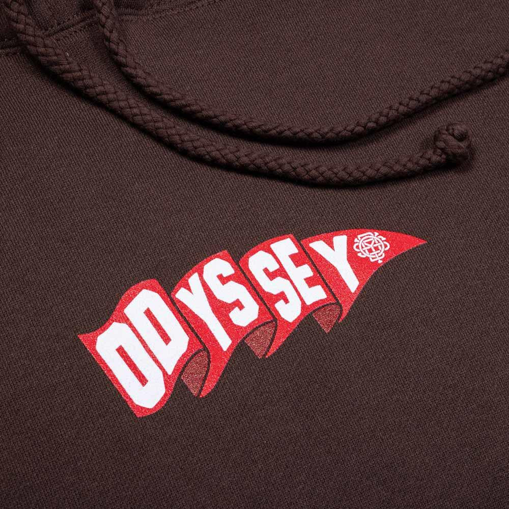 Odyssey Pennant Pullover Hoodie - Brown with Red and White