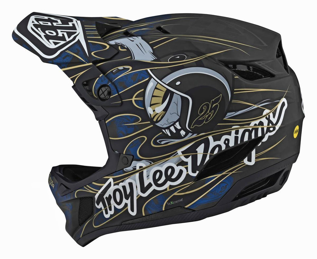 Troy Lee D4 Carbone Casque de course - Blue Oey Rield en édition limitée
