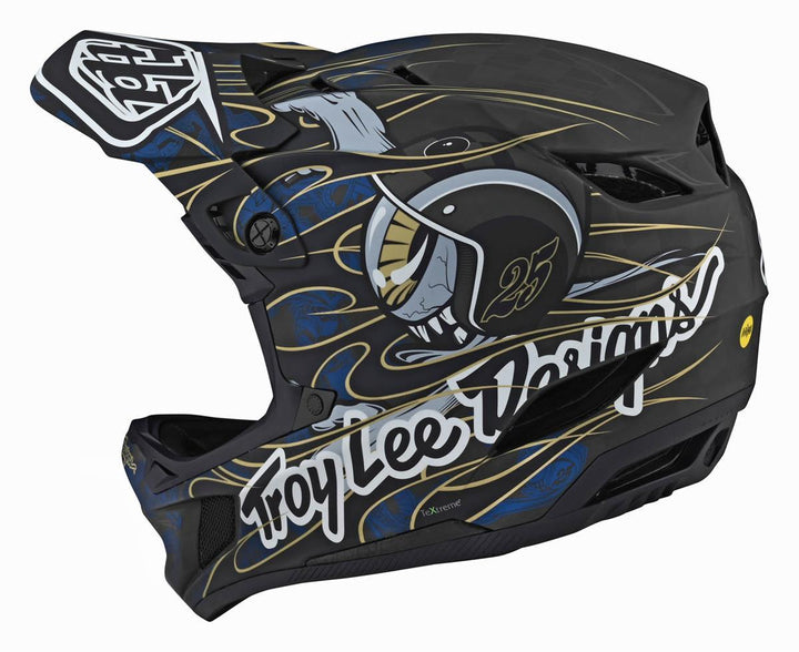 Troy Lee D4 Carbone Casque de course - Blue Oey Rield en édition limitée