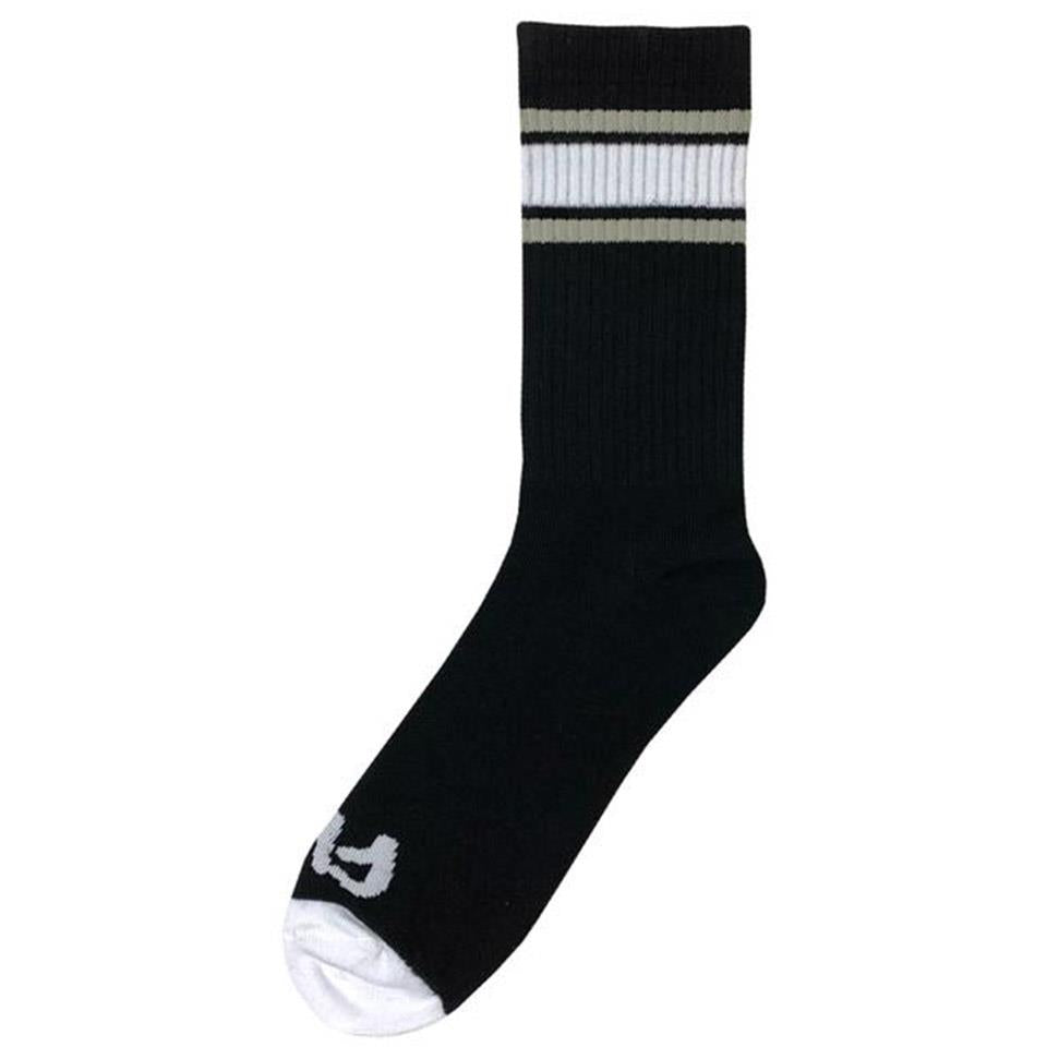 Cult Stripe Crew Socks - Black With Grey & White Stripe