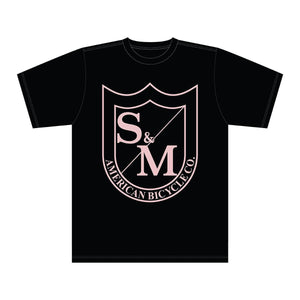 S&M Big Shield T-Shirt - Pink On Black