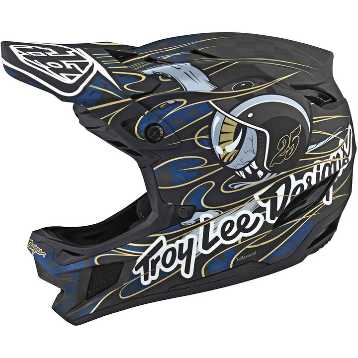 Troy Lee D4 Carbone Casque de course - Blue Oey Rield en édition limitée