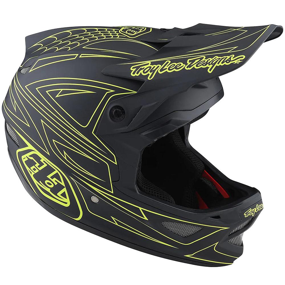 Troy Lee D3 Fiberlite Race Helmet - Spiderstripe Grey/Yellow