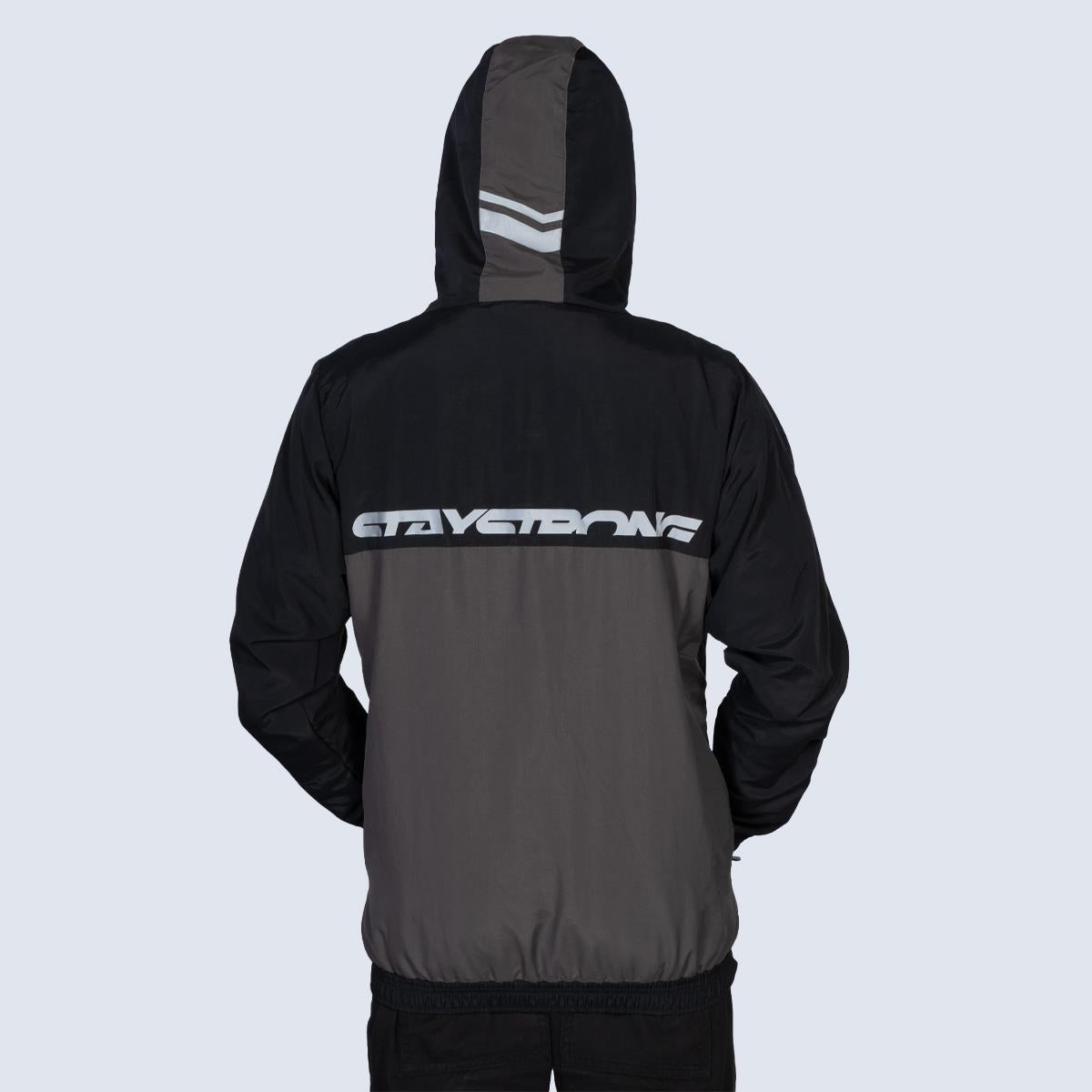 Stay Strong Cut Off Vertical Full Zip Jacket - Black/Grey